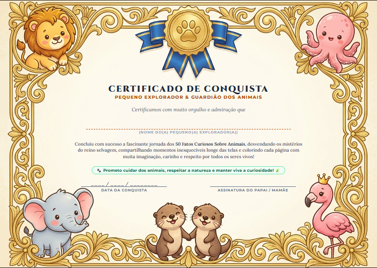 Certificado de Conquista - Pequeno Explorador e Guardião dos Animais