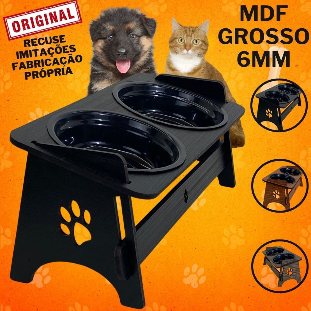 Comedouro e Bebedouro Ergonômico Elevado com Tigelas Inox
